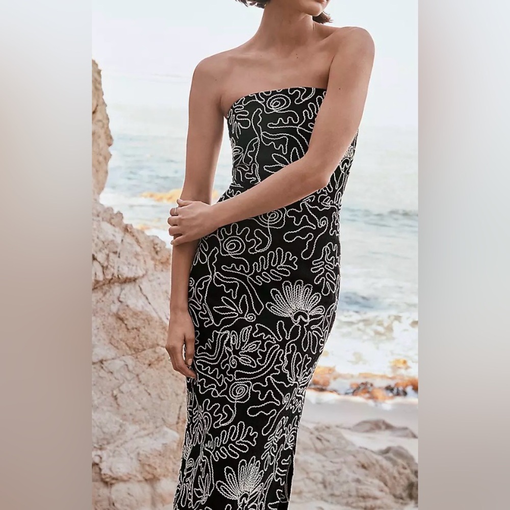 LOFT Tropical Strapless Midi Dress